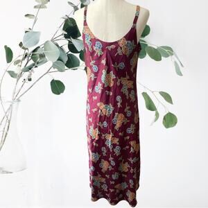 SALE! Silky Burgundy Floral Print Maxi Slip Dress S